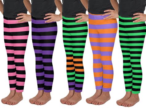 Striped leggings with a witch motif